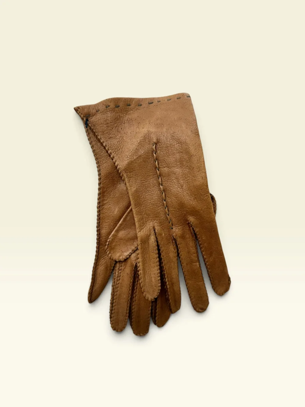 Vintage Women’s Soft Brown Leather Gloves Size 6½ Hand-Stitched Unworn